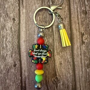 Colorful Beaded Keychain with Inspirational Quote